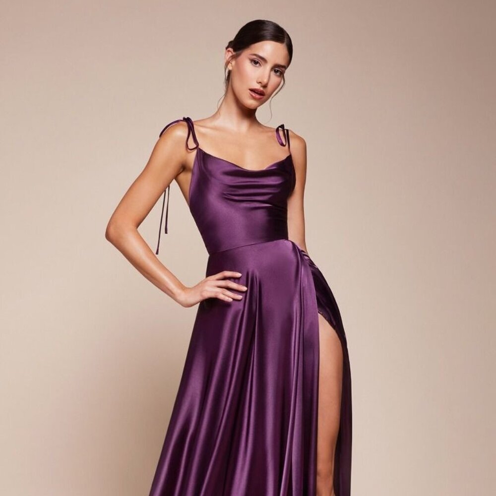 NEW LONG A-LINE OFF THE SHOULDER SLEEVELESS SATIN GOWN WITH ZIPPER BACK CD BD104